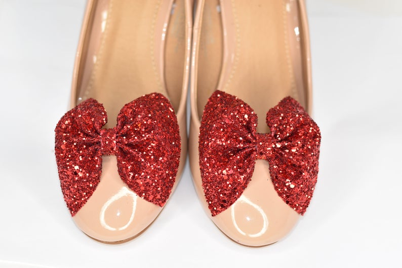 Pair of Red Glitter Bow Shoe Clips Red Glitter Bow Shoe Etsy