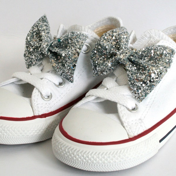 Glitter Bow Shoe Clip mini, Pair of silver glitter bow shoe clips,  shoe clip, handmade shoe clips, bow shoe clips