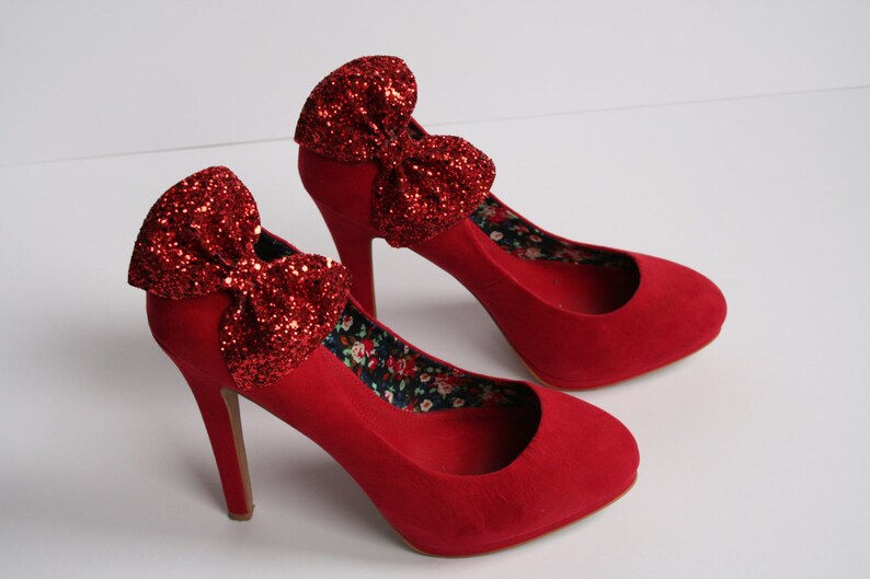 Pair of Red Glitter Bow Shoe Clips Red Glitter Bow Shoe Etsy