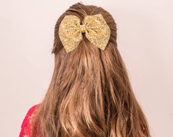 Light Gold Glitter Hair Bow /  Glitter Bow / Gold Glitter Bow /  Glitter Fabric Bow / Headband / Sparkly Hair Clip /  Bow Hair Clip