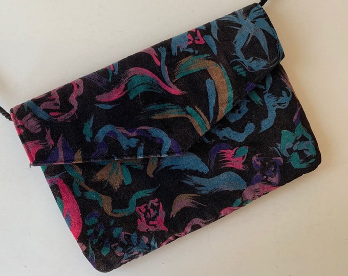 Black and jeweled tone envelope velveteen clutch with shoulder strapblack evening clutch1990s evening clutchpurse