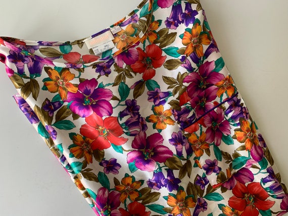 Vintage Floral Adonna Size Small Satin Silky Feel… - image 1