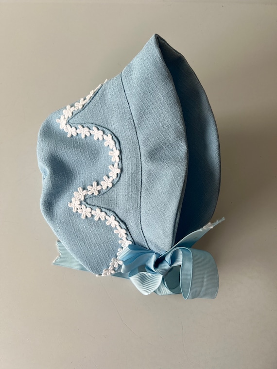 Adorable Vintage Handmade Light Blue Baby Bonnet S