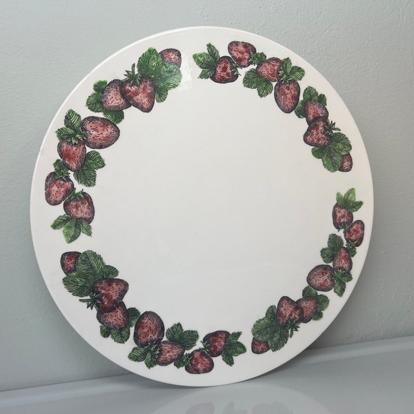 11 Inch Strawberry Cake Plate/Strawberry Pedestal Plate/Vintage Dessert Plate Strawberry Shortcake - Q