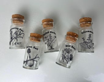 CHOOSE ONE Vintage Glass Jar Spice Jars/Vintage Glass Spice Jar with Graphics