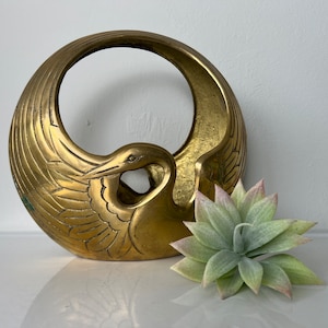Fantastic Vintage Swan Planter Basket 10 Inch/Vintage Brass Circle Swan Planter