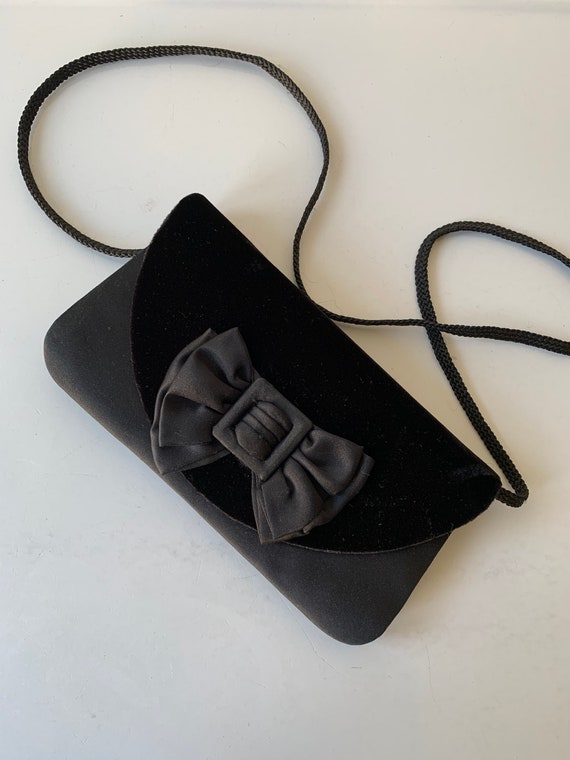 Velvet Satin Black Bow Evening Bag Purse Clutch/Vi