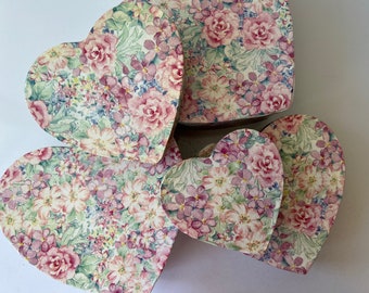 Gorgeous All Floral Pattern 5 Set of Nesting Heart Boxes/Vintage Paper Heart Nesting Boxes - Q