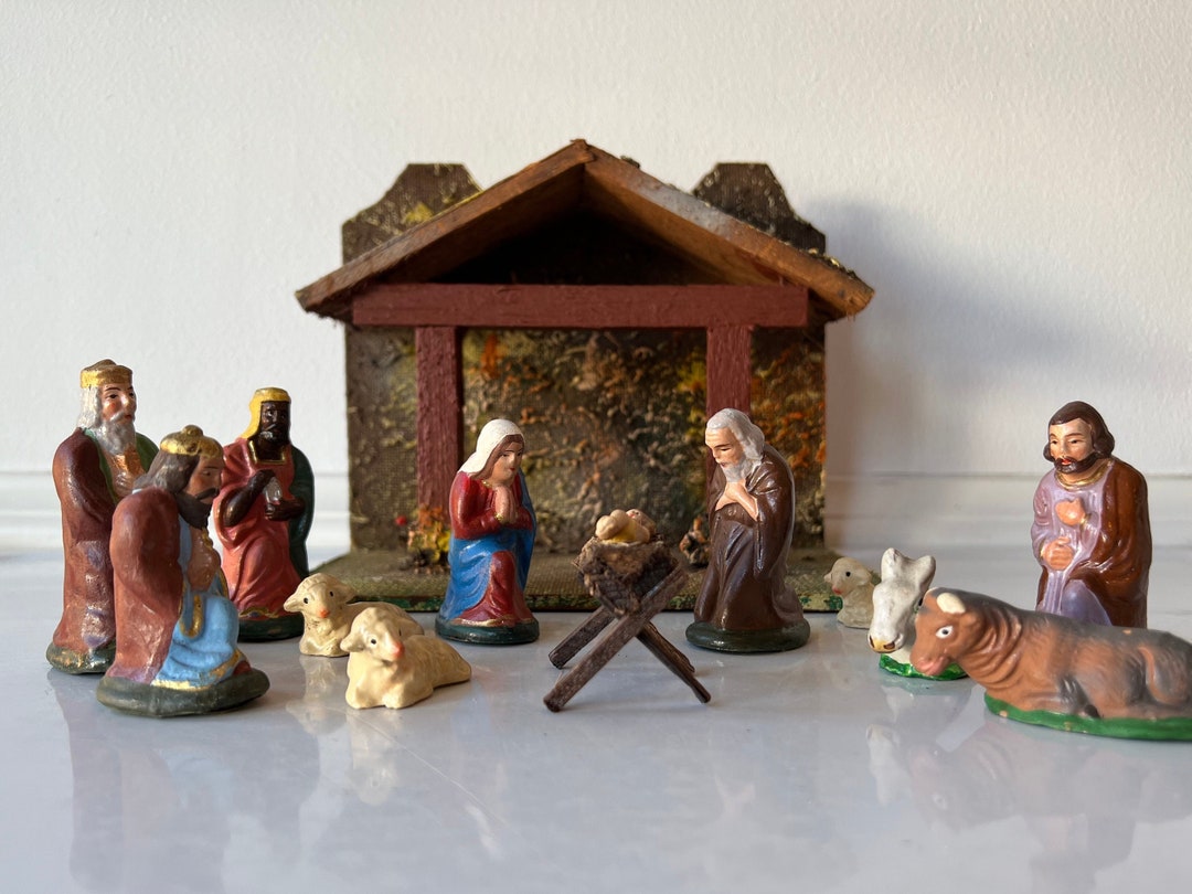 Lovely West Germany Nativity Set/vintage Paper Mache Nativity Set