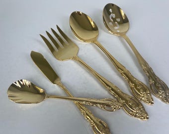 Juego de utensilios para servir vintage en tono dorado bañado en oro/Juego de servir vintage en tono dorado especial para fiestas