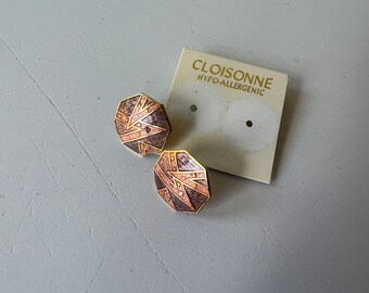 Vintage Enamel Cloisonné Earrings 1/2 Inch