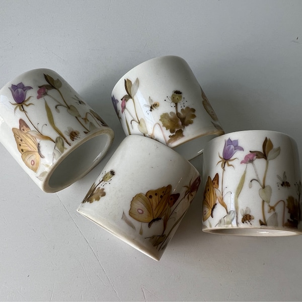 Juego de 4 servilleteros de cerámica gruesos Botánicos florales de mariposa - J
