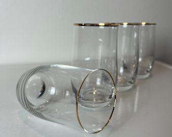 Beautiful Minimalistic Crystal Drinking Glass Set/Vintage Gold Rimmed Crystal Glasses - Z