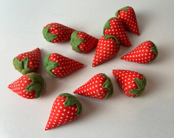 Vintage Hand Sewn Fabric Starwberries set of 12/Vintage Play or Decor Sweet Strawberries
