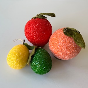 Vintage Collection Of Glittered Sugar Fruit/Vintage Sugared Fruit Lemon Lime Apple Orange - B