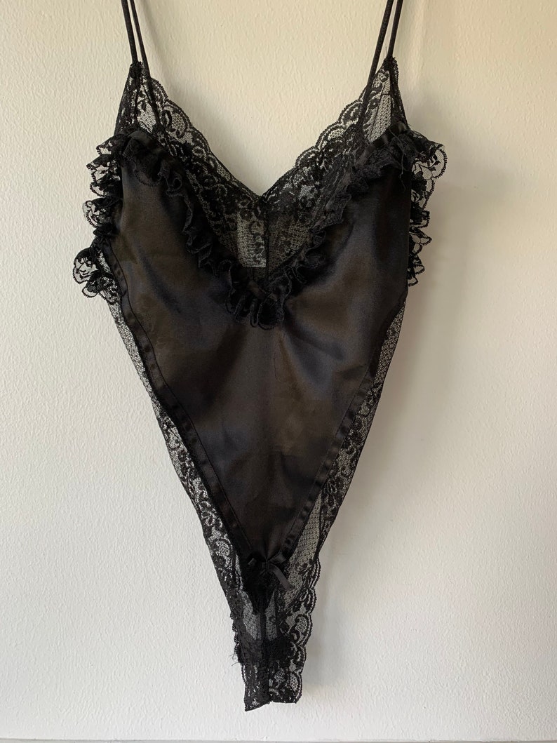 RESERVE Vintage Super High Cut Black Lace Thong Teddy/teddie - Etsy