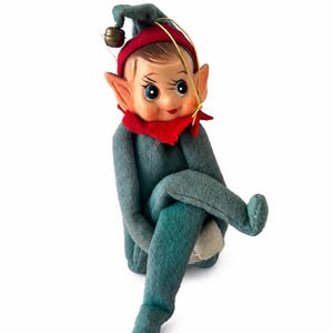 Vintage Knee Hugger Elf Pixie Japan Style 7” Poseable Christmas Elf Shelf Sitter Mid Century Holiday Decor