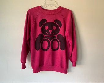 Women’s Medium Pink Bear Graphic Vintage Sweatshirt/Vintage Oversized Sweatshirt - L