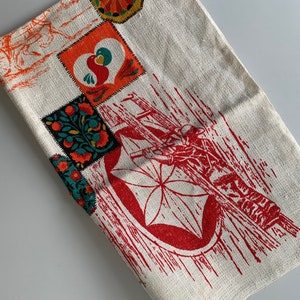 Vintage Kitchen Towel / Printed Linen Cloth / Tea Towel: Hen