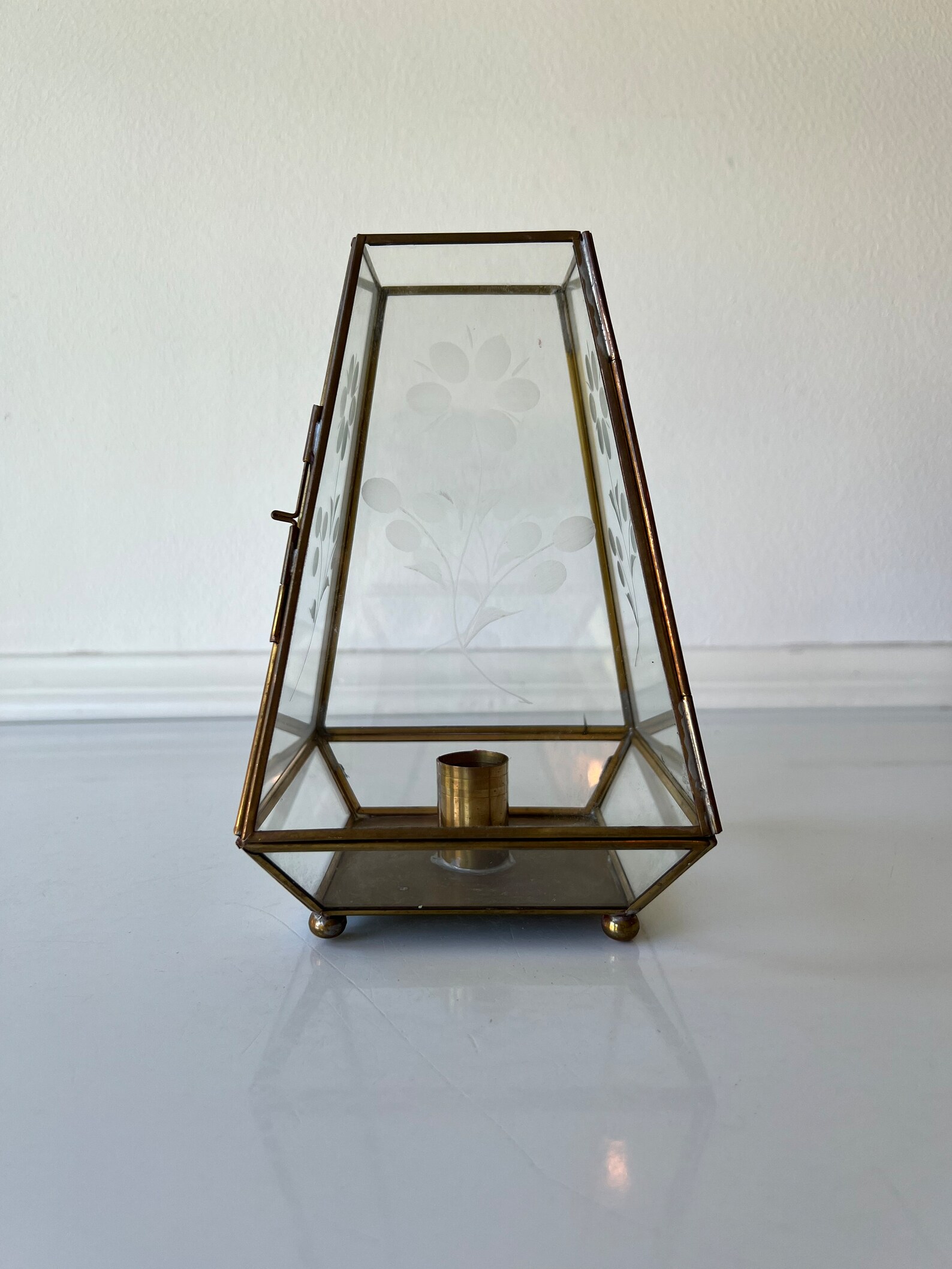 Flower Etched Glass Box With Candle Holder/vintage Hinged Etsy