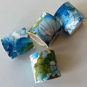 Vintage Mod 60s Blue Floral Hard Plastic Napkin Ring Set of 4 - B
