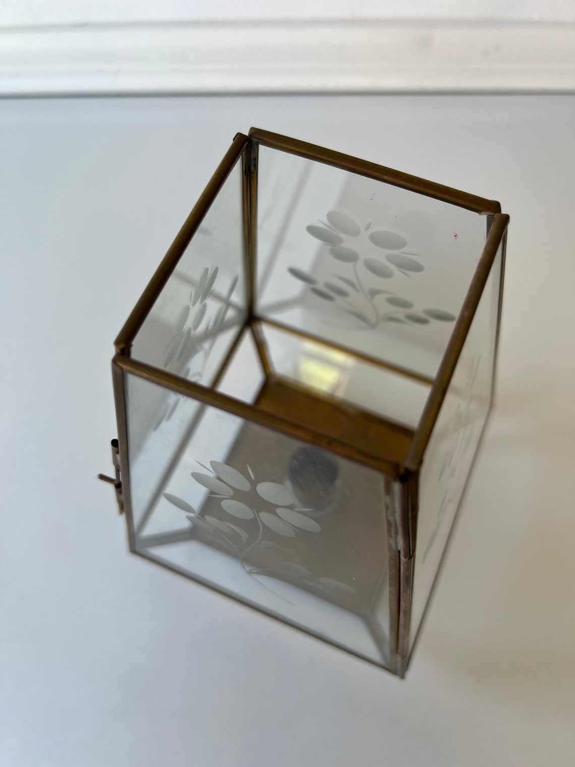 Flower Etched Glass Box With Candle Holder/vintage Hinged Etsy