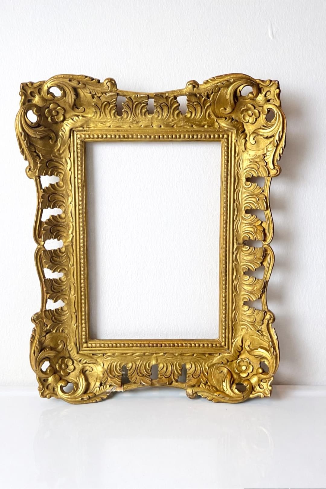 Antique Ornate Gold Frame 7x10 | Plaster & Wood Rococo Style Empty