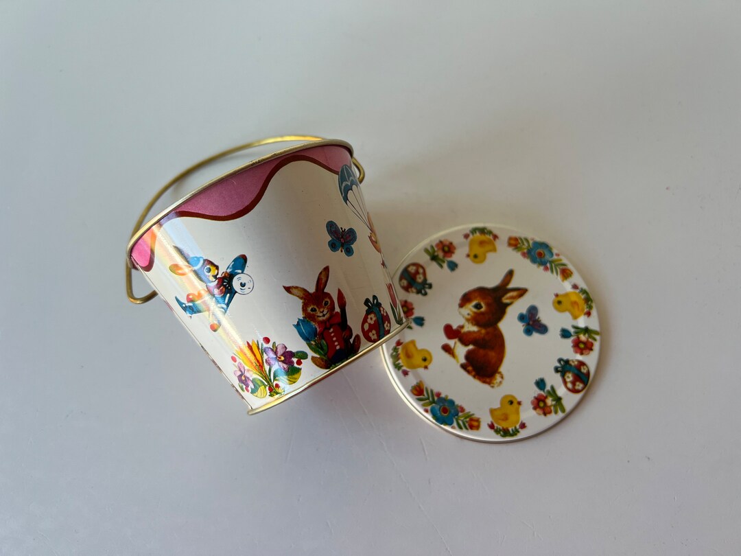 Vintage Tin Easter Bucket With Lid/vintage Easter Bunny Tin Etsy