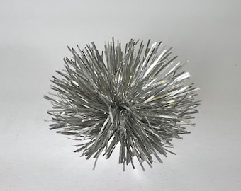 Adorably Fun Silver Aluminum Bauble for Christmas Tree or Display/Vintage Silver Tinsel Decor Bow For Gift