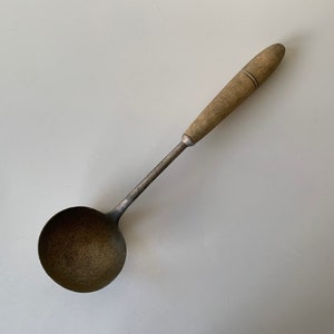 Primitive German Made Wood Handle Ladle/Antique Primitive German Soup Ladle Wood and Aluminum - C