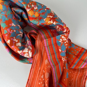 Vintage Lovely Colors Thai Silk Scarf by Jim Johnson/Vintage Orange Silk Scarf Lovely Colors Orange Bright Tones - Q