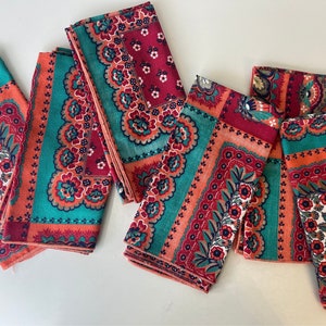 Vintage Colorful Napkin Set of 6/Vintage Cloth Reusable Napkin Set - A