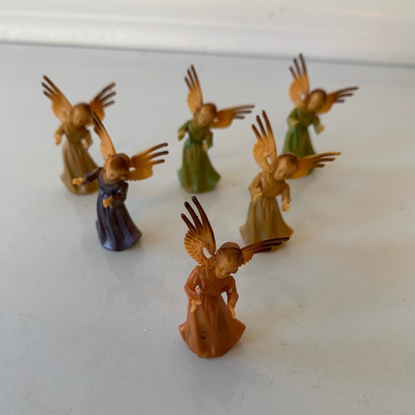 Set of 6 Mini carved Resin Angels made in West Germany 4.5 centimeters