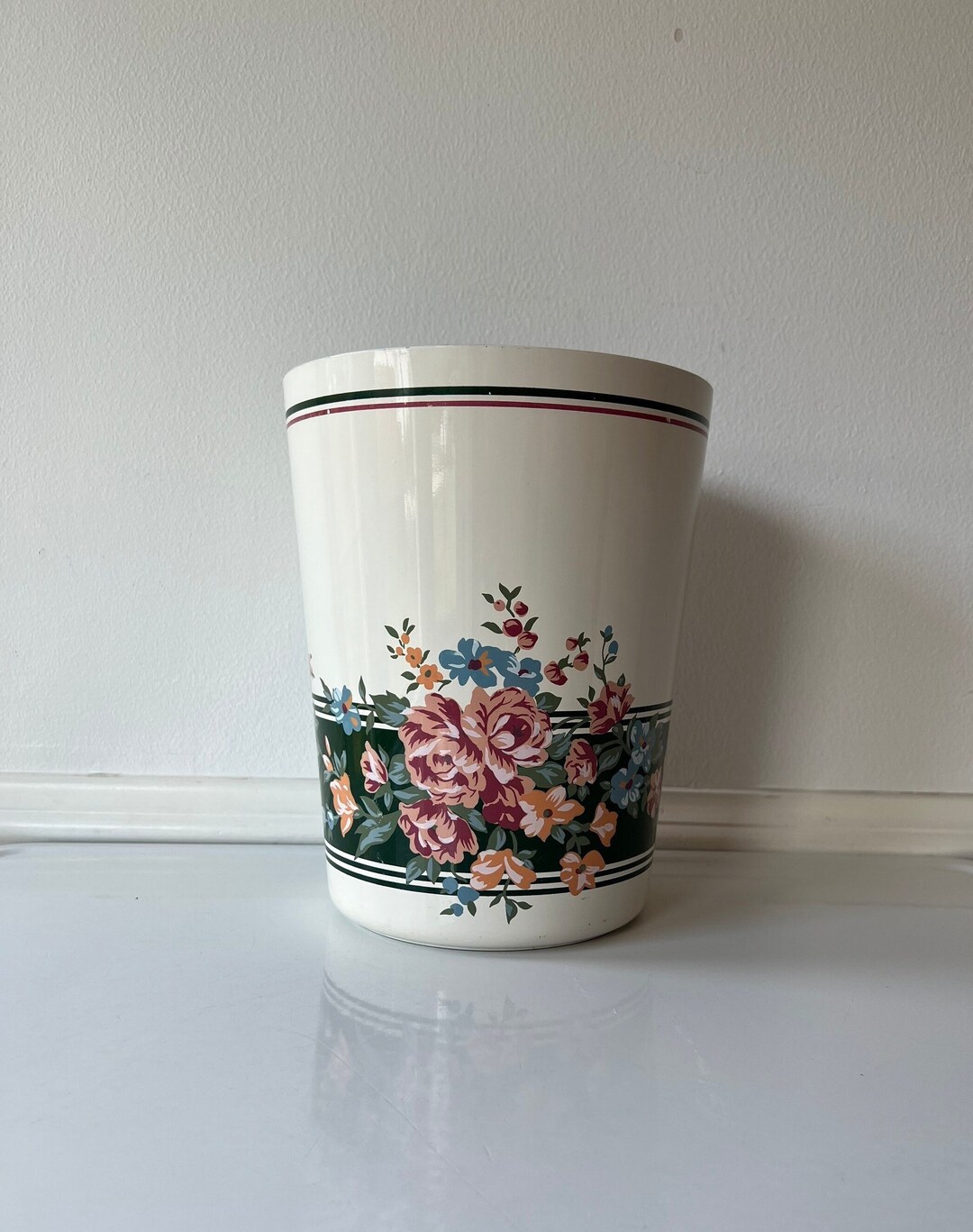 Vintage Croscill Trash Can Waste Basket/vintage 90s Flower Etsy