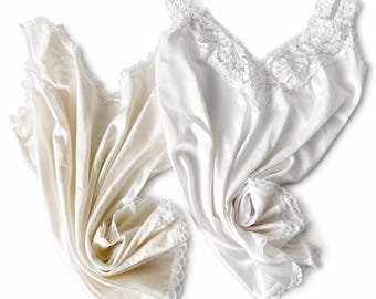 Vintage Nylon Lace Camisole Lot of 2 Size 34 White Ivory Fruit of the Loom Lingerie Cami Set