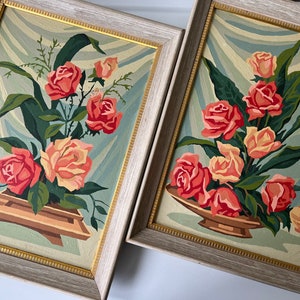 Lovely 16 Inch Rose MCM Paint by Number Set or Pair Nice Frame - G