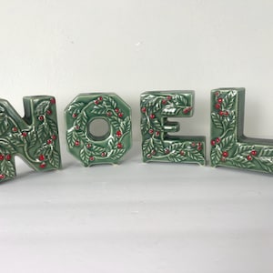 Vintage Lipper Mann NOEL Letters Holly Berry Christmas Letters For Candle Wall Pocket/Lipper Mann Ceramic NOEL Letters