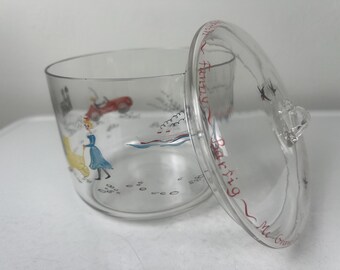 Vintage Handpainted Unusual Glass Jar 6 Inches/Vintage Painted Glass Jar with People Happy Scenes - A