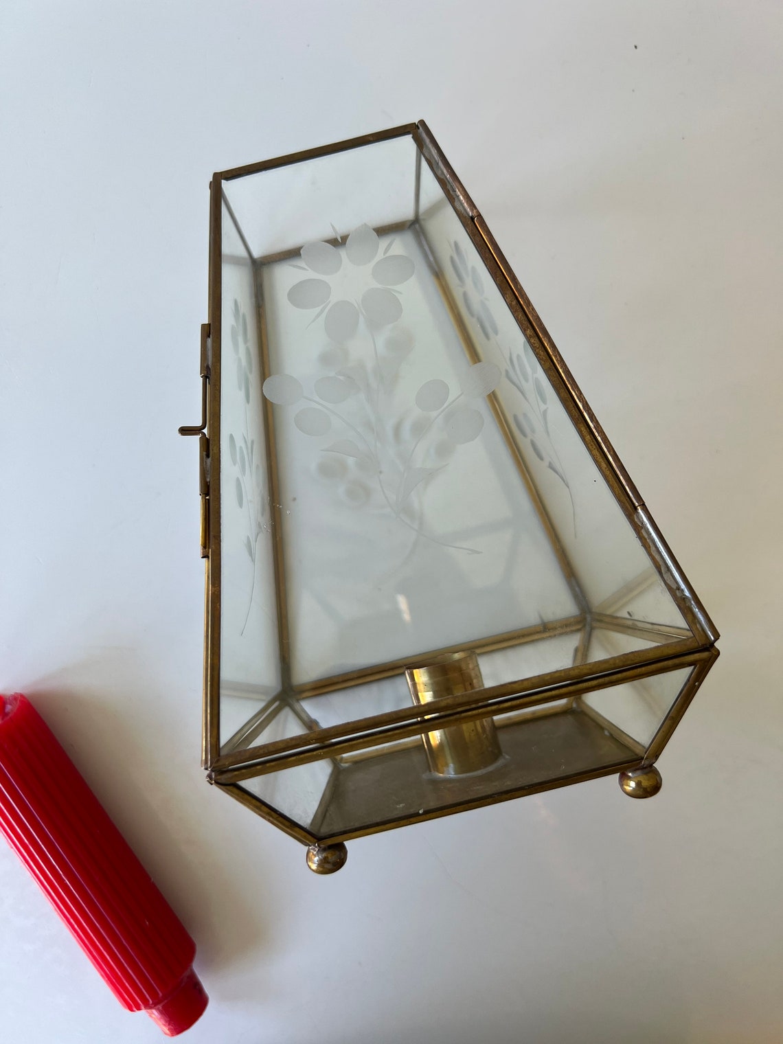 Flower Etched Glass Box With Candle Holder/vintage Hinged Etsy