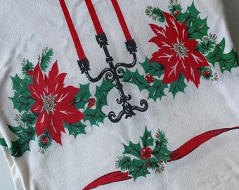 54x50 Poinsettia Candelabro Rojo Blanco Mantel de Navidad/Mantel de Navidad Vintage - Navidad 1
