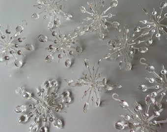 Vintage Christmas Ornament Set Acrylic Snowflakes 3 Different Snow