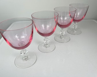 Absolutely Gorgeous Tiffin Wistaria Icey Pink Hot Pink Tones Water or Wine Glass/Lovely Pink Table Glasses set of 4