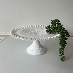 Gorgeous 10 Inch Spanish Lace Detailed Milk Glass - V