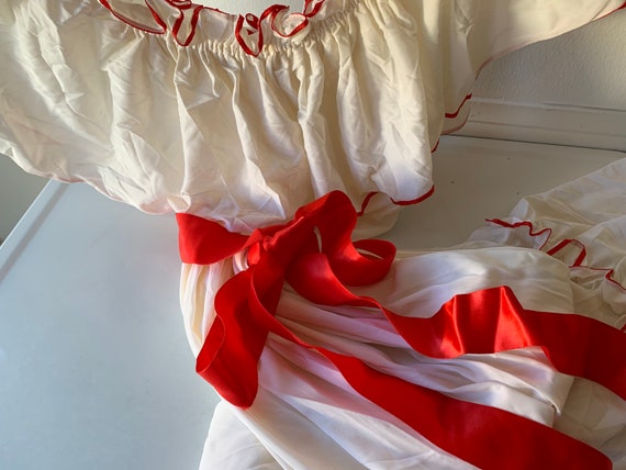 Romantic Ruffle Red Detail Tie Long Vanity Fair G… - image 1