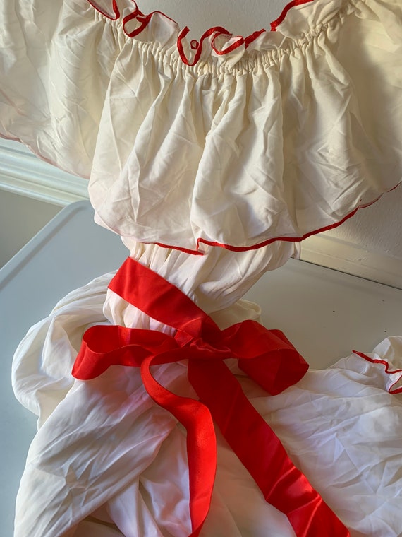 Romantic Ruffle Red Detail Tie Long Vanity Fair G… - image 10