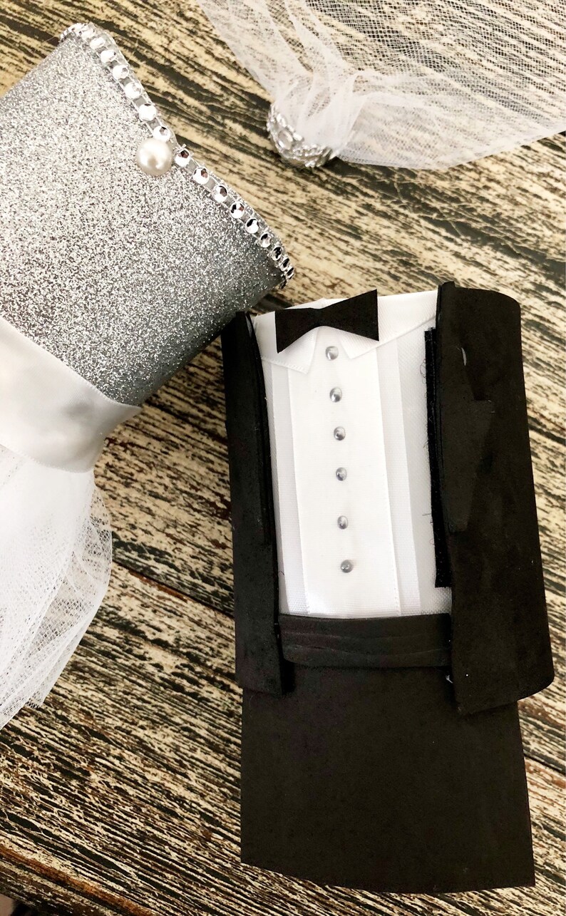 Combo of His and Hers Bride dress and Groom tux wine ...
