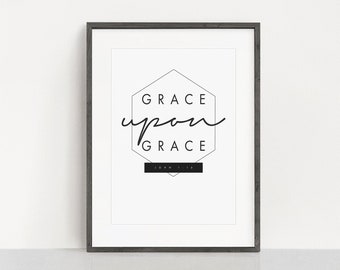 INSTANT DOWNLOAD!!! "Grace Upon Grace John 1:16" scripture, black & white, printable, wall art, geometric, print at home, minimal, bible