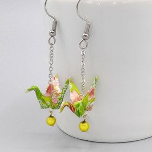 Earrings Origami crane / yellow-green