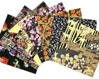 Papiers japonais Yûzen-Washi / x 7 feuilles / Noir-2