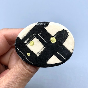 Failed Calligraphy Paper Collage Brooch + Golden Japanese Paper - C06